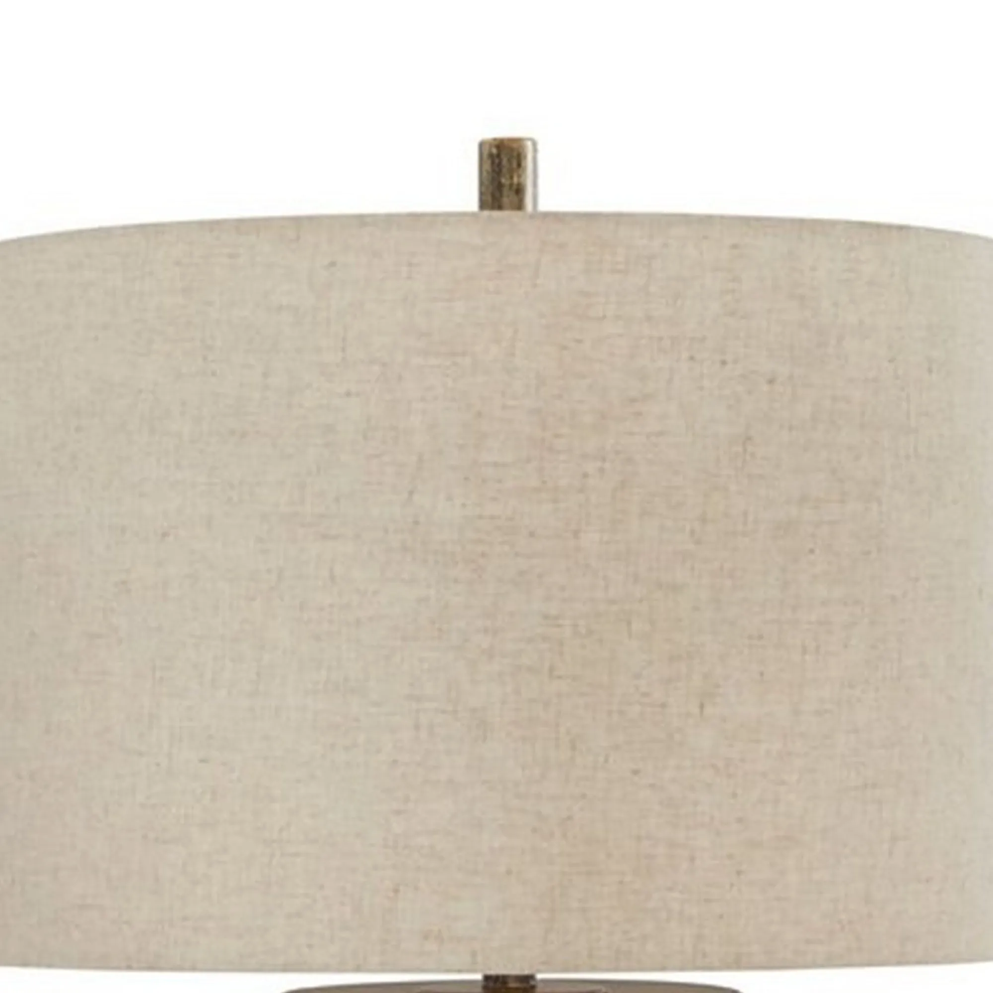 150 Watt Metal Body Table  Lamp With Network Design Gray And Beige By Benzara