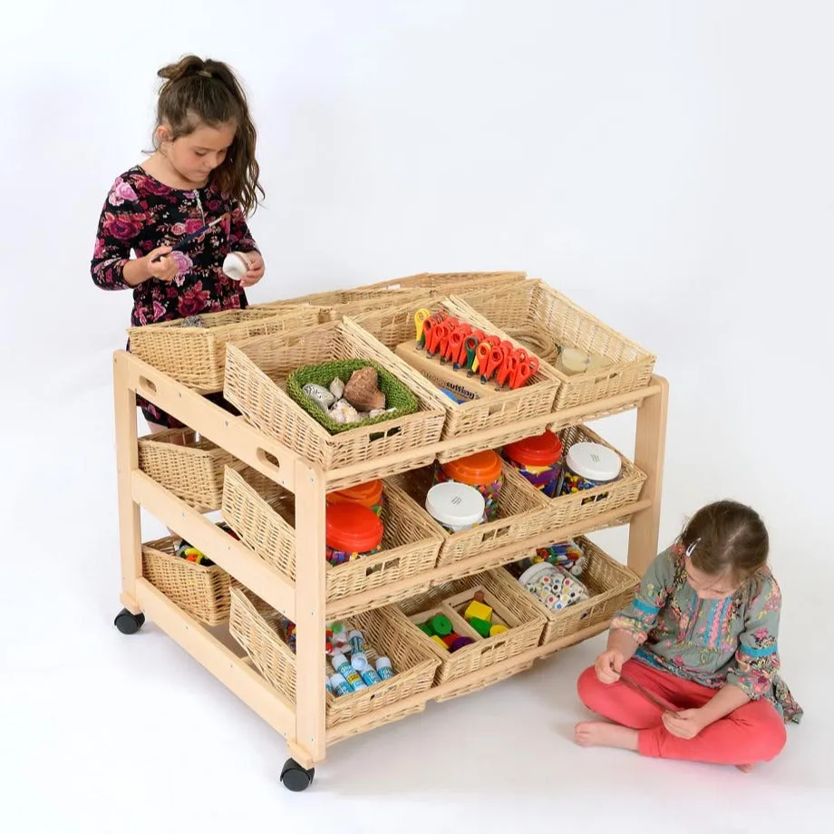 18 Tray Double Classroom Tidy with Wicker Trays