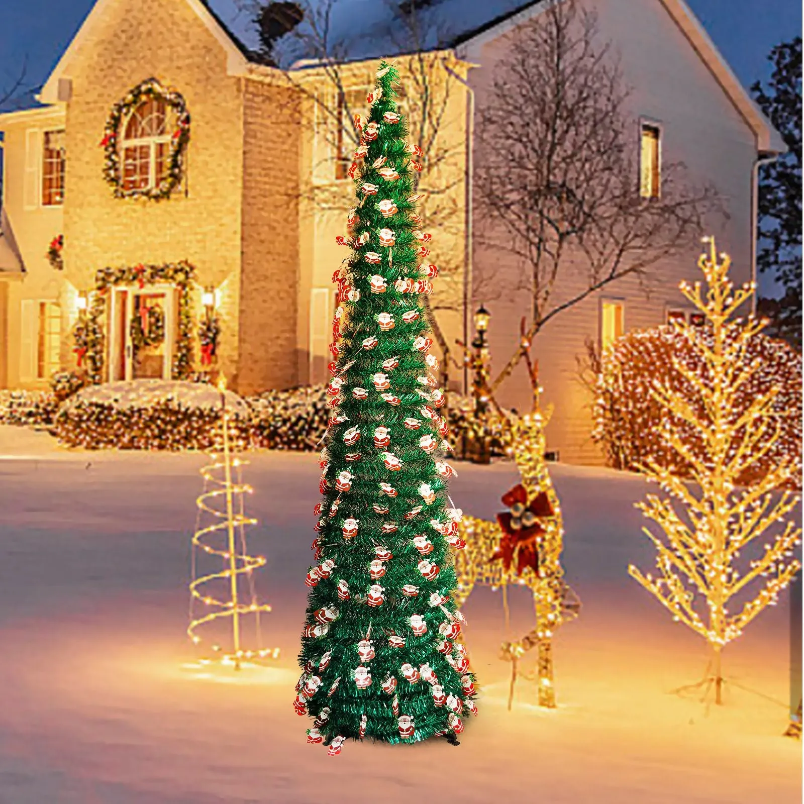 2024 New Madder Christmas Tree, Collapsible Pre-lit Pencil Christmas Tree 4FT/5FT/6FT, PVC Pre-lit Xmas Decoration Tree