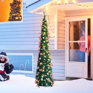 2024 New Madder Christmas Tree, Collapsible Pre-lit Pencil Christmas Tree 4FT/5FT/6FT, PVC Pre-lit Xmas Decoration Tree