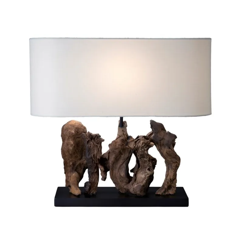 20"H Earth Driftwood Linen Table Lamp with Oval Shade by Jeffan
