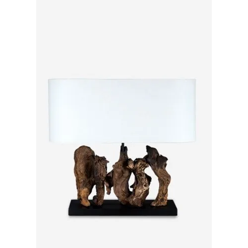 20"H Earth Driftwood Linen Table Lamp with Oval Shade by Jeffan