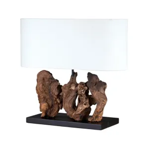 20"H Earth Driftwood Linen Table Lamp with Oval Shade by Jeffan