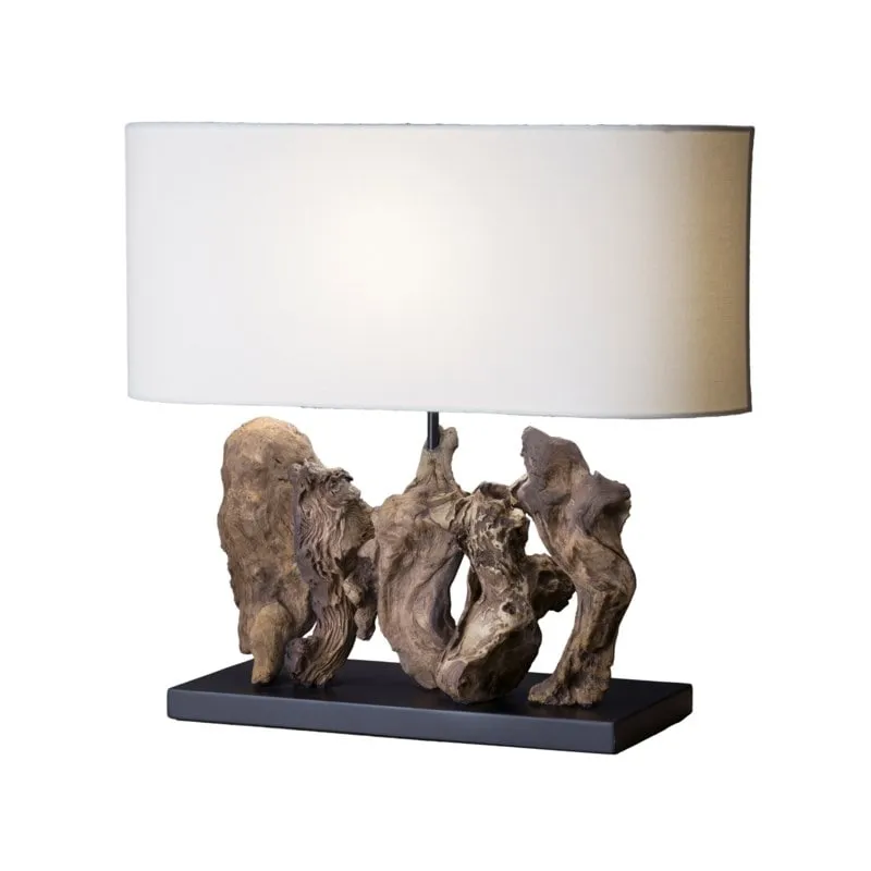 20"H Earth Driftwood Linen Table Lamp with Oval Shade by Jeffan