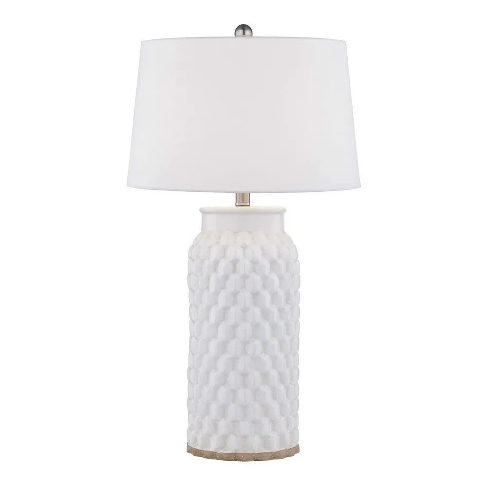 28 Inch Table Lamp, Textured Stand, Gold Trim, Ceramic, Crackle Cream By Casagear Home