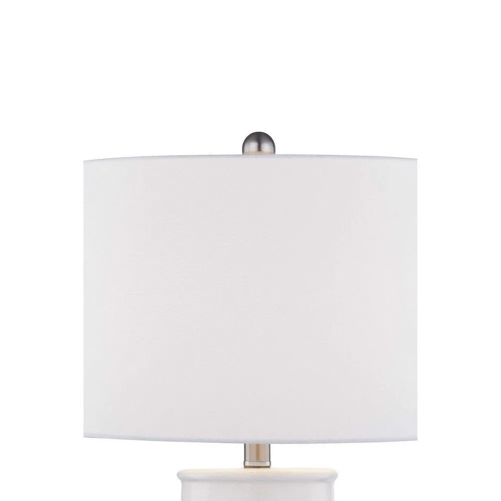 28 Inch Table Lamp, Textured Stand, Gold Trim, Ceramic, Crackle Cream By Casagear Home
