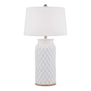 28 Inch Table Lamp, Textured Stand, Gold Trim, Ceramic, Crackle Cream By Casagear Home