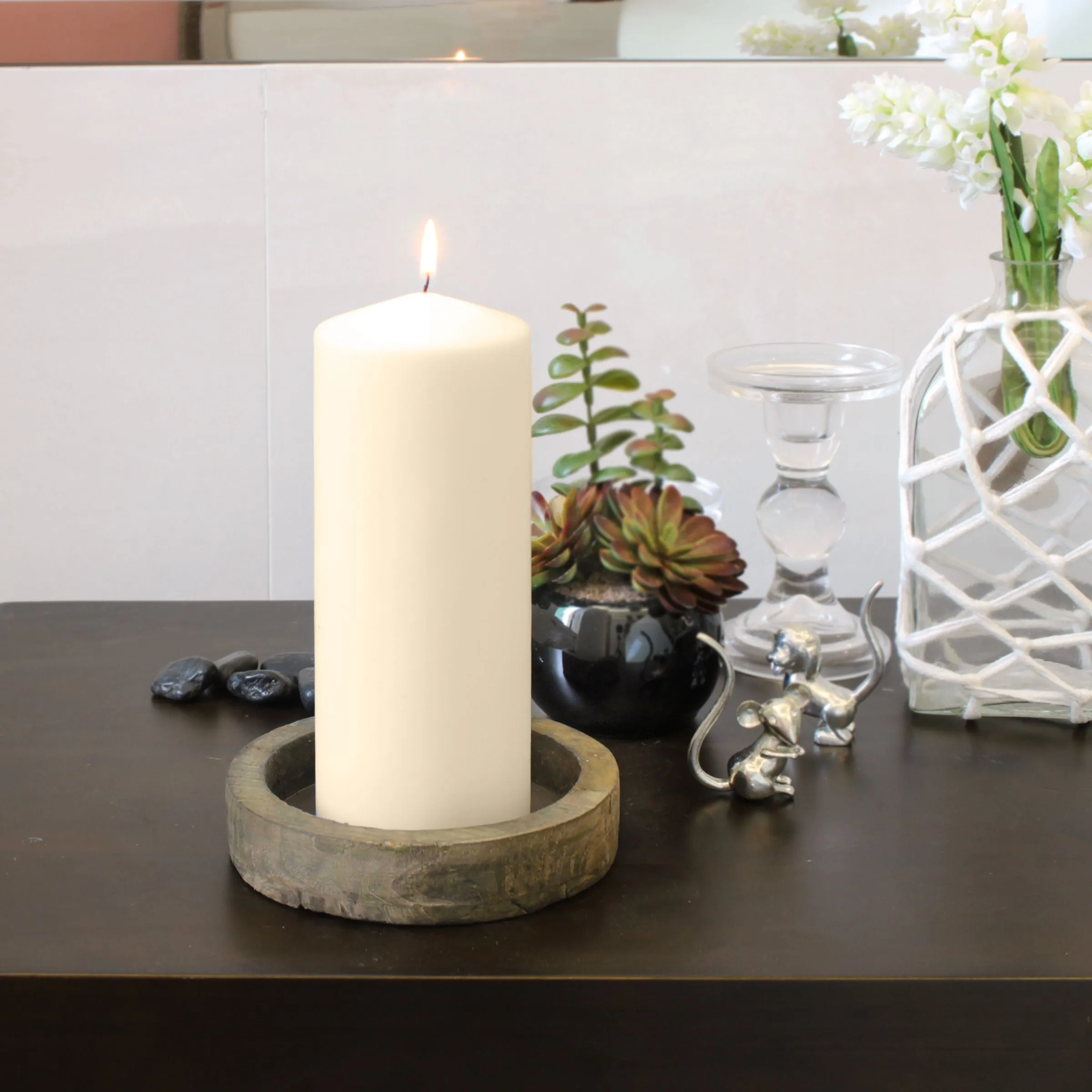 3 x 8 Unscented Ivory Pillar Candles, Set of 6 (WS)