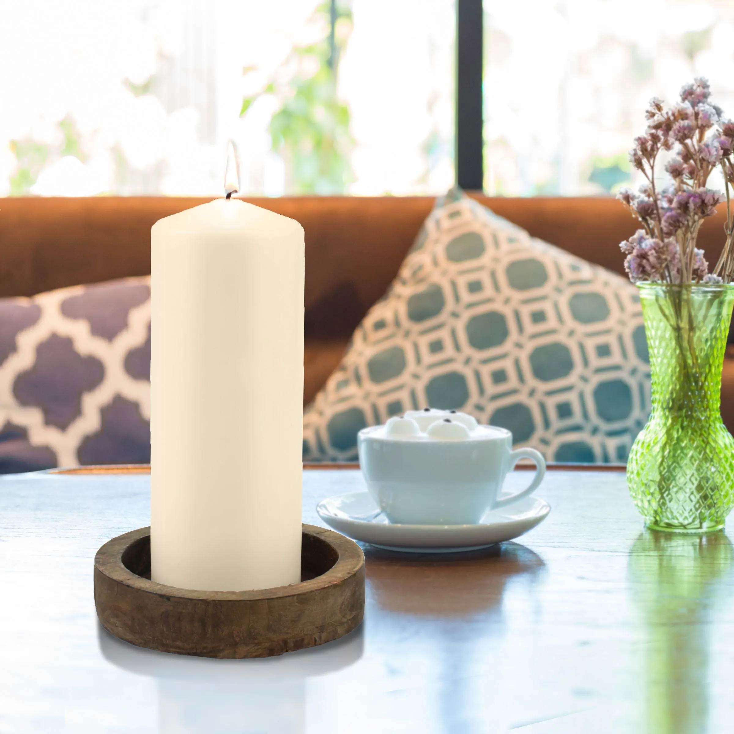 3 x 8 Unscented Ivory Pillar Candles, Set of 6 (WS)