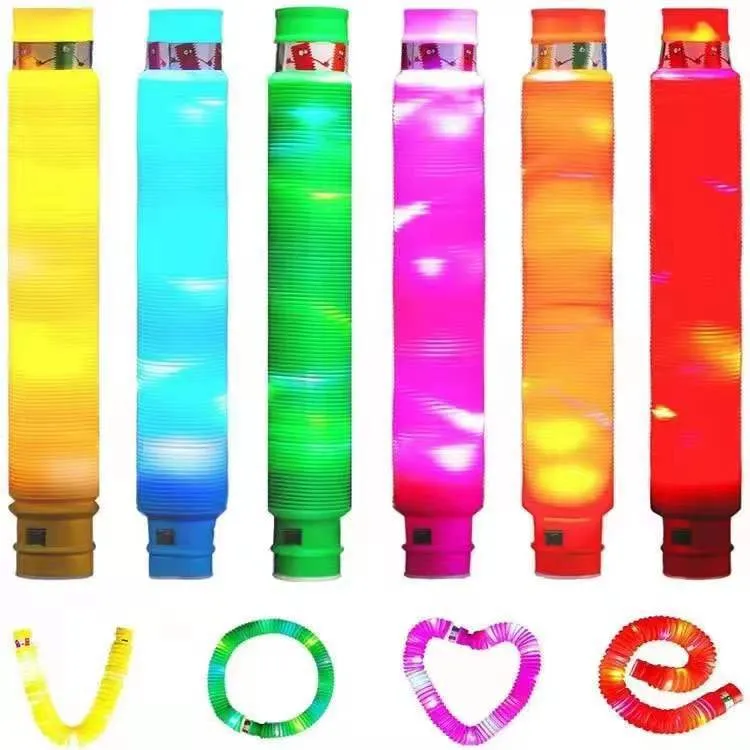 6 Colors LED Light up Fidget Tubes Party Favors LED Pop Tubes Glow in The Dark Tubes Bulk for Party