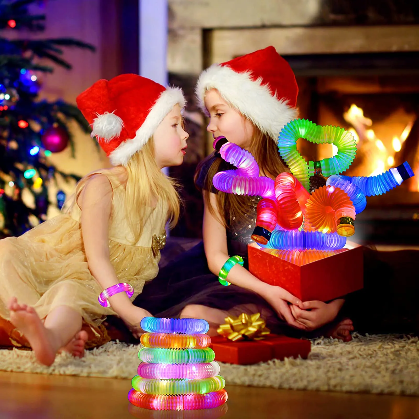 6 Colors LED Light up Fidget Tubes Party Favors LED Pop Tubes Glow in The Dark Tubes Bulk for Party