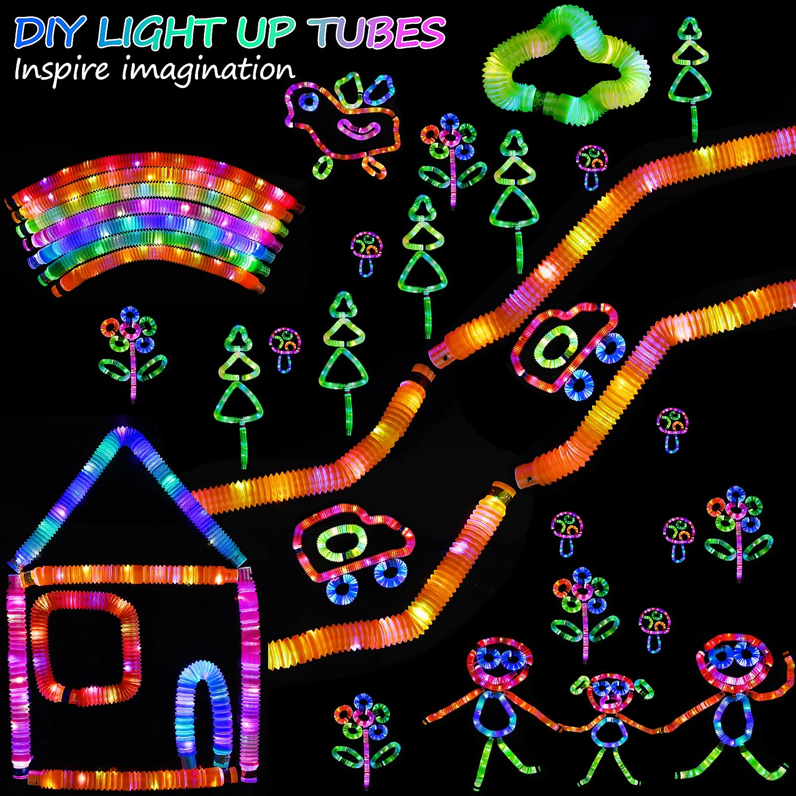 6 Colors LED Light up Fidget Tubes Party Favors LED Pop Tubes Glow in The Dark Tubes Bulk for Party