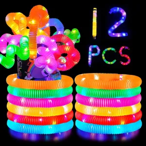 6 Colors LED Light up Fidget Tubes Party Favors LED Pop Tubes Glow in The Dark Tubes Bulk for Party