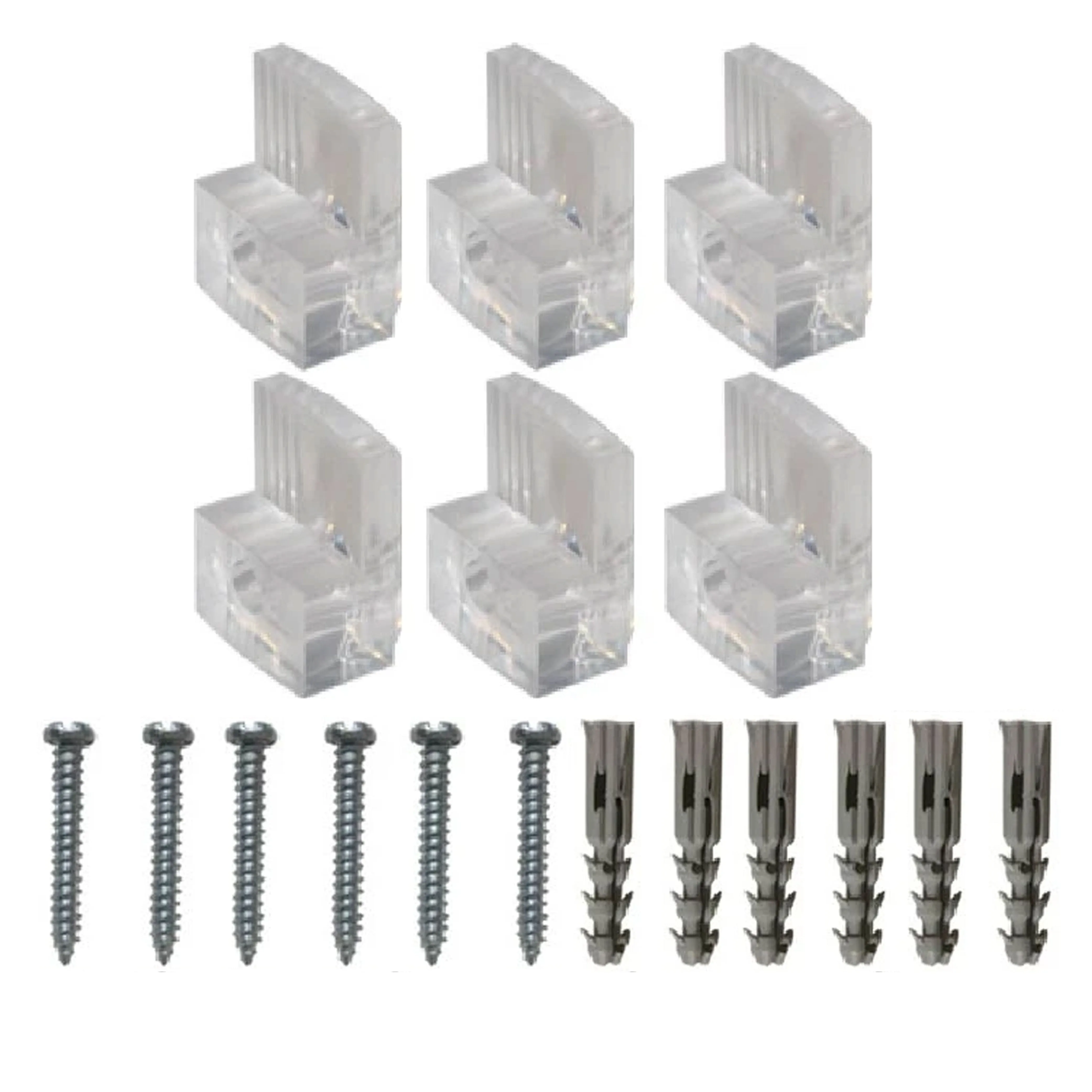 6 Transparent Mirror Wall Mounting Kit Set Clear Clips Brackets Screws Anchors