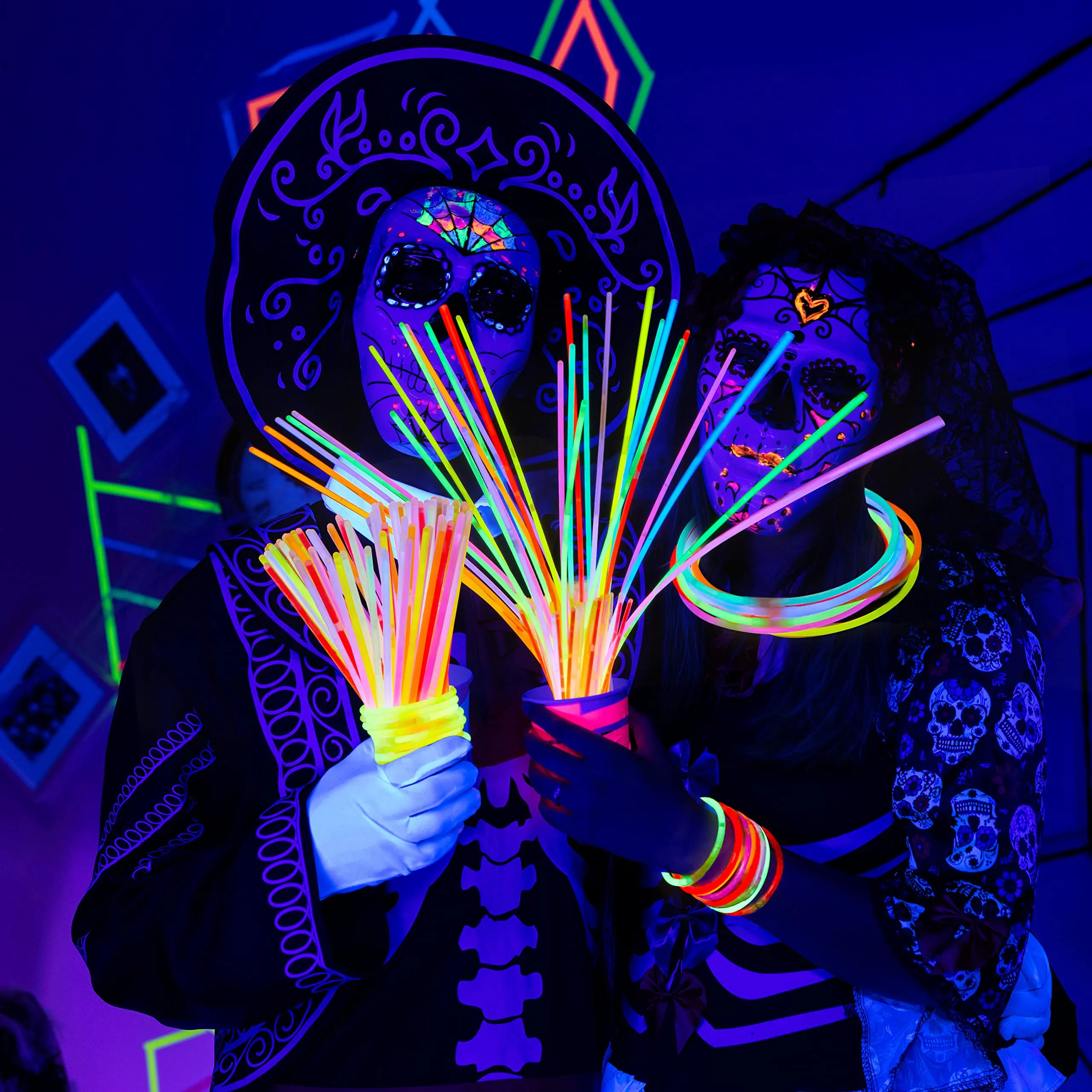 8" Glow Stick with Connectors, Multicolor Glow in the Dark Party Glow Bracelets Necklaces