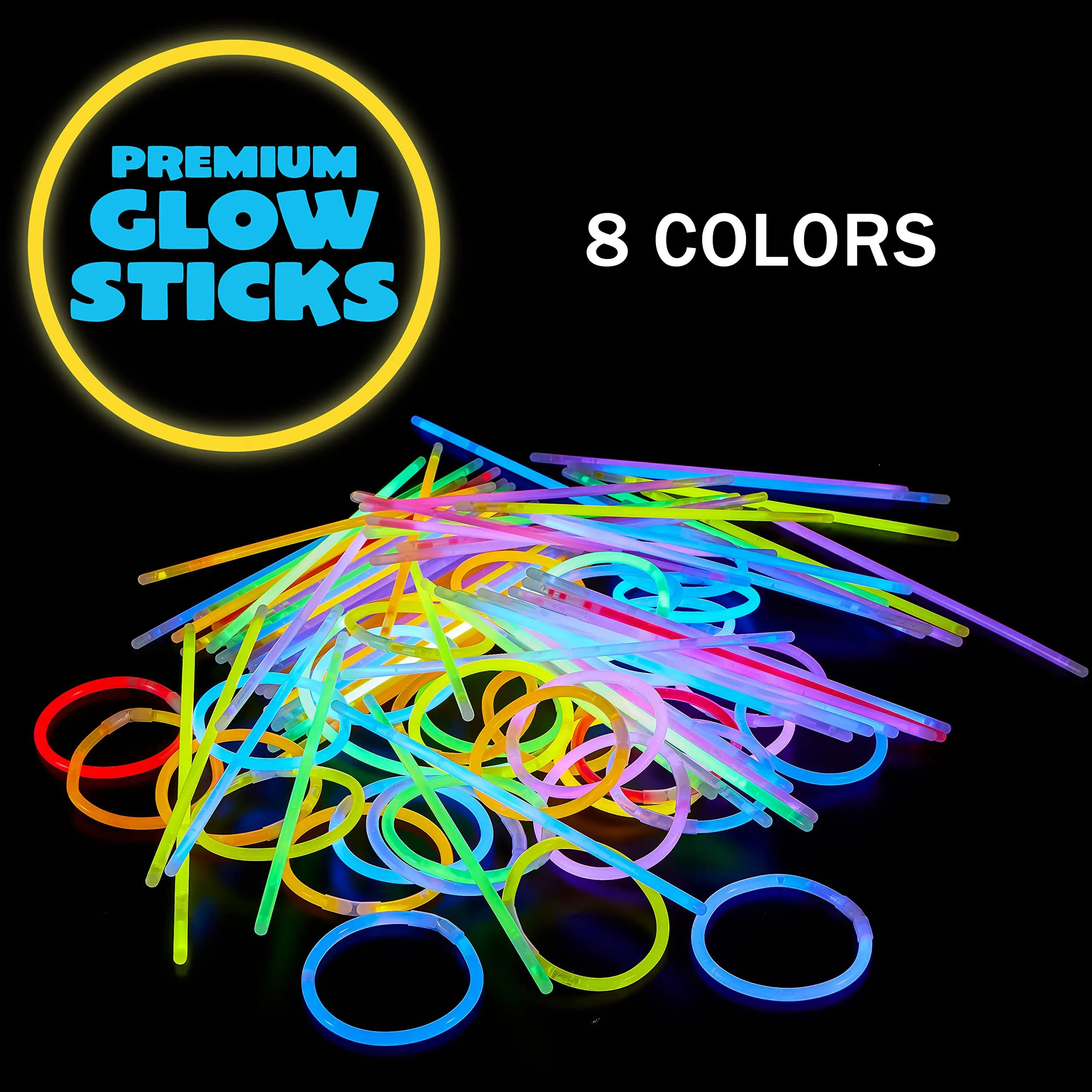 8" Glow Stick with Connectors, Multicolor Glow in the Dark Party Glow Bracelets Necklaces