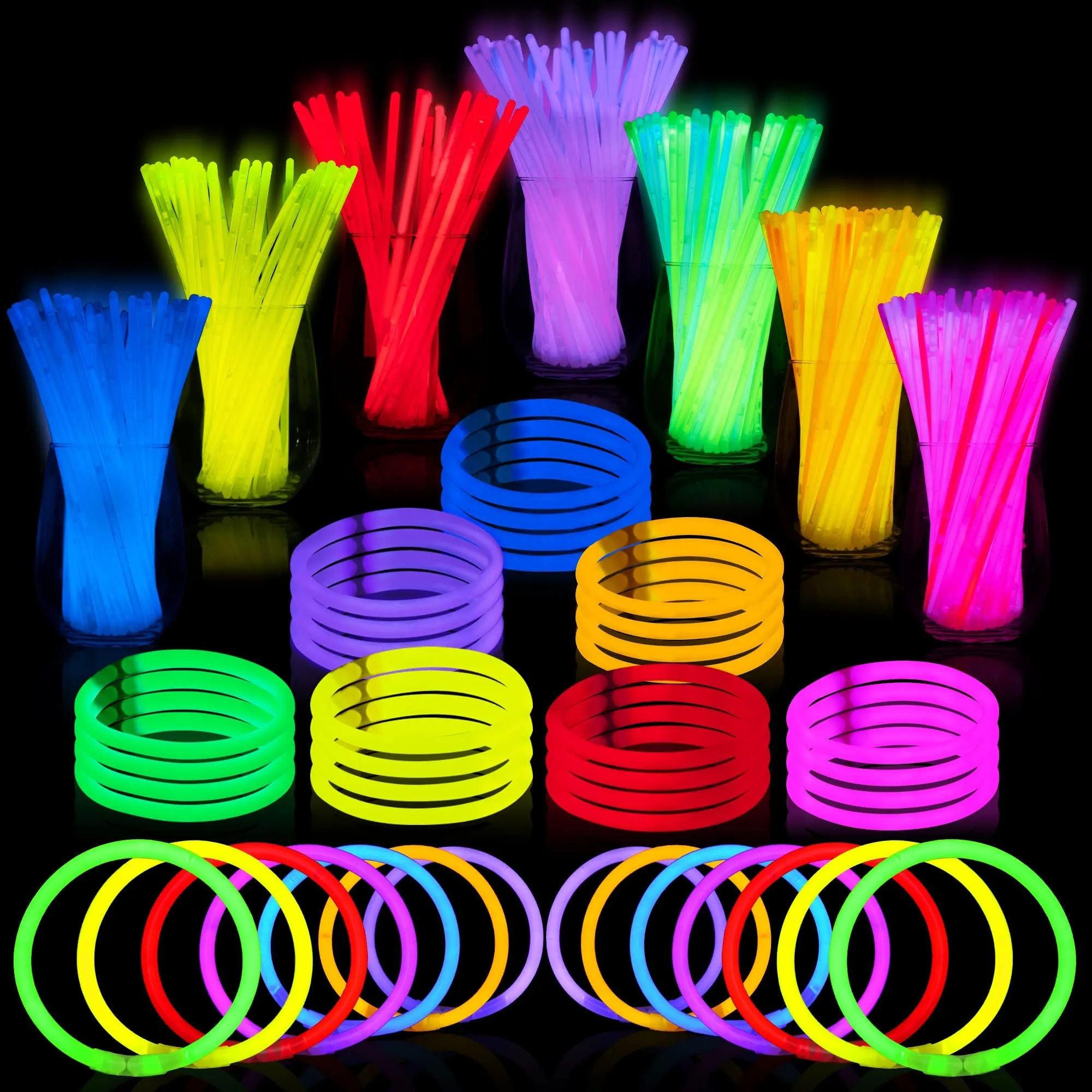 8" Glow Stick with Connectors, Multicolor Glow in the Dark Party Glow Bracelets Necklaces