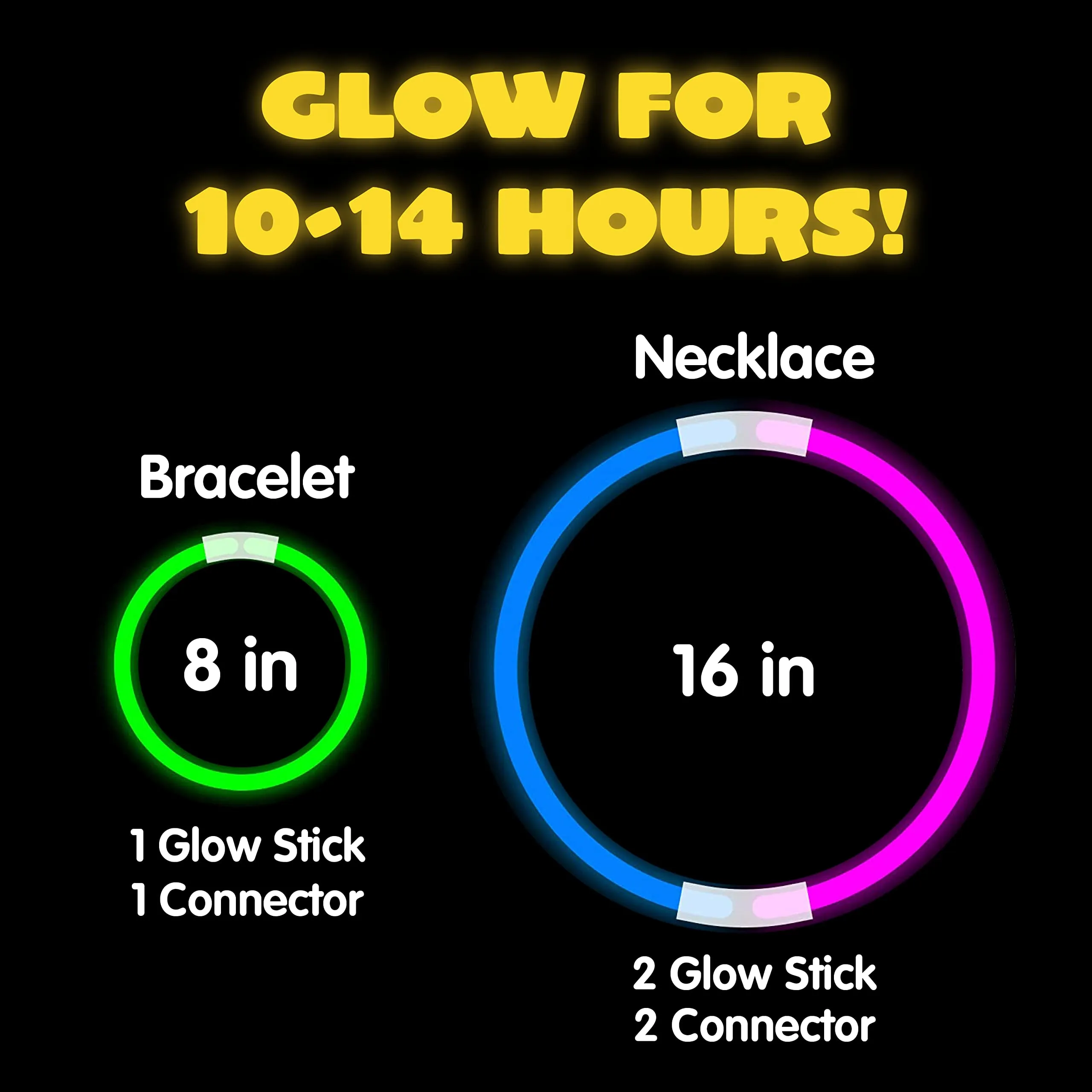 8" Glow Stick with Connectors, Multicolor Glow in the Dark Party Glow Bracelets Necklaces