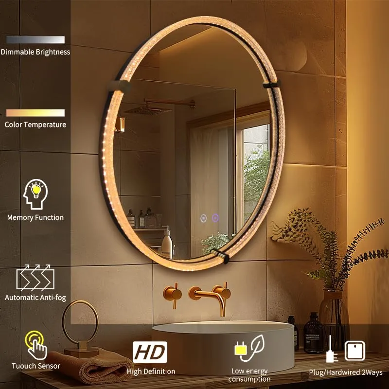 Acrylic Framed LED Mirror - 3BOLTS with ANTIFOG, DIMMER, Three Color Light, 60CM*60CM, Copper Mirror, Double Frame TRF 032