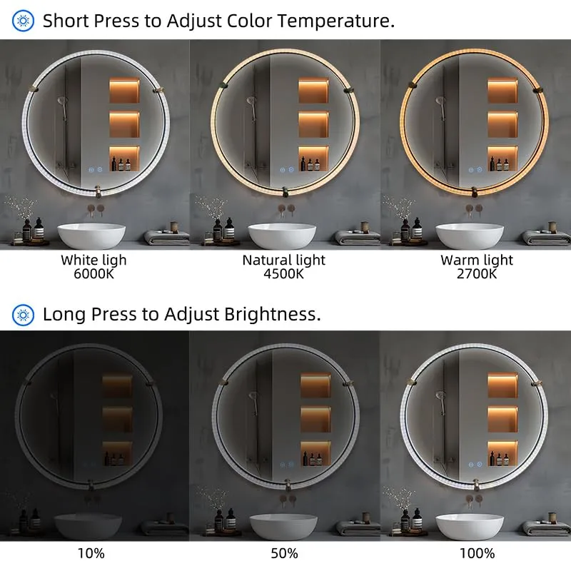 Acrylic Framed LED Mirror - 3BOLTS with ANTIFOG, DIMMER, Three Color Light, 60CM*60CM, Copper Mirror, Double Frame TRF 032
