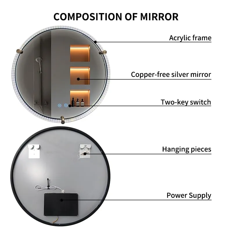 Acrylic Framed LED Mirror - 3BOLTS with ANTIFOG, DIMMER, Three Color Light, 60CM*60CM, Copper Mirror, Double Frame TRF 032
