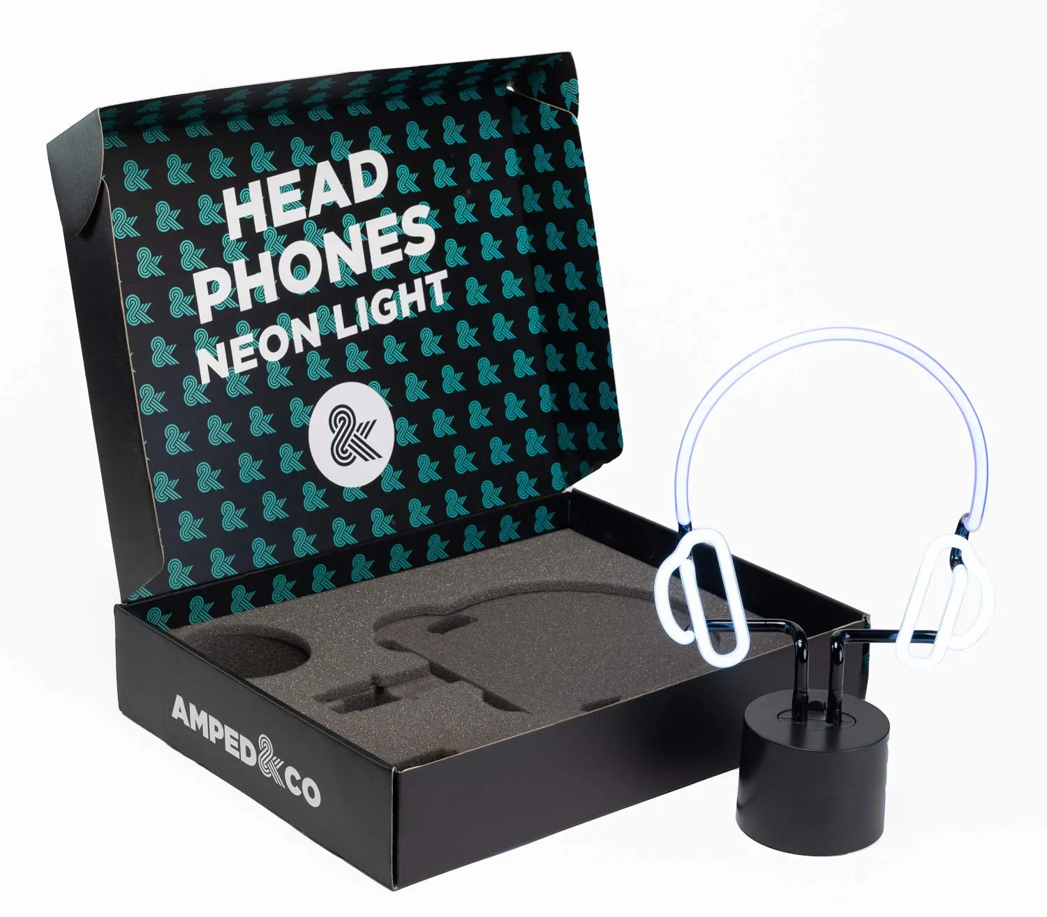 Amped & Co Headphones Neon Desk Light, Real Neon, Blue and White, Large 13x9 inches, Home
