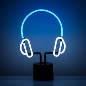 Amped & Co Headphones Neon Desk Light, Real Neon, Blue and White, Large 13x9 inches, Home