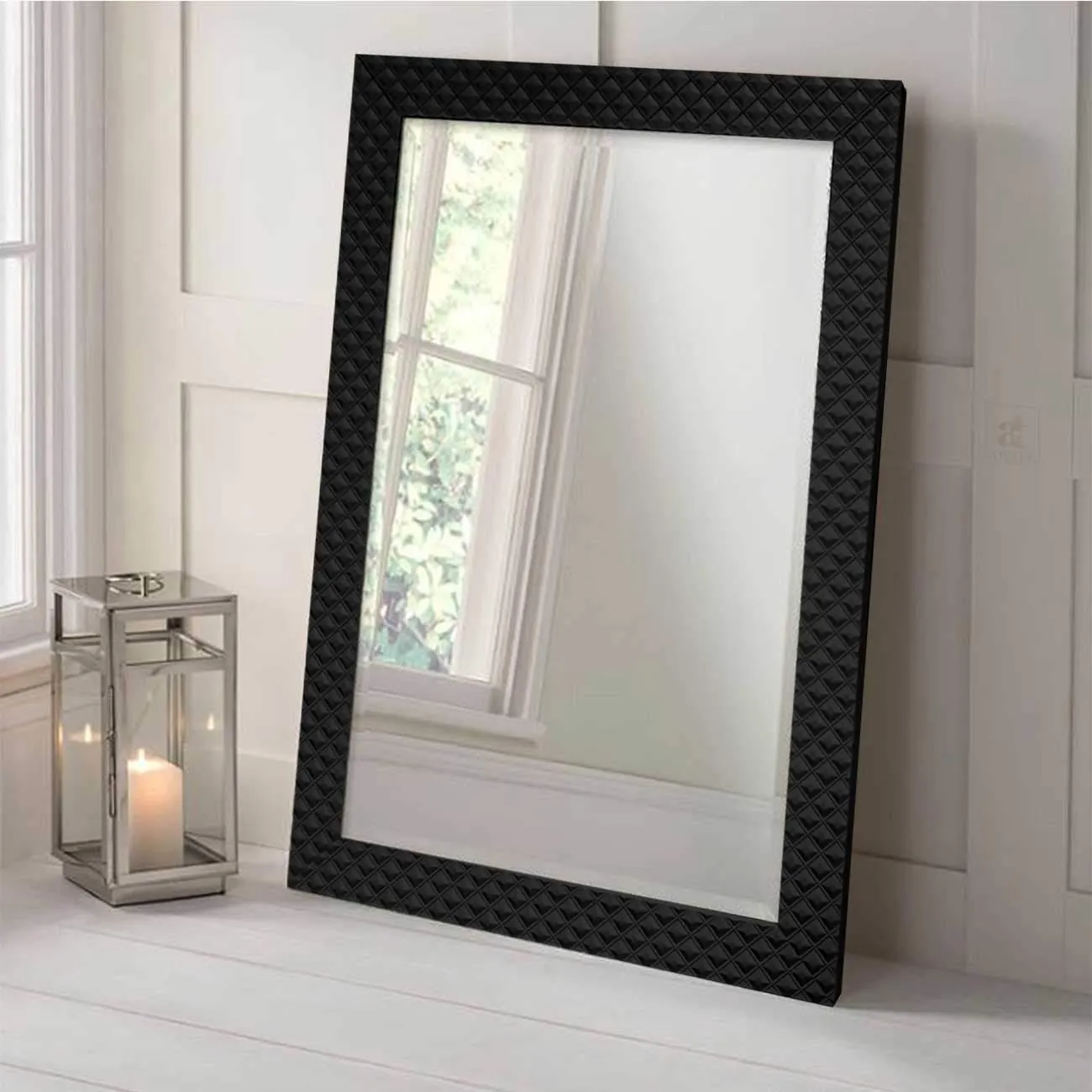 Art Street Painting Mantra Art Street Marble Black Rectangular Wall Mirror (12 X 15 Inch), Framed