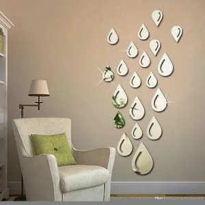 Atulya Arts Droplets Mirror Wall Stickers, Self Adhesive 3D Acrylic Stickers for Wall, Decorative Stickers for Bathroom Living Room Kids Bedroom Home Decor (Silver) - 20 Pieces