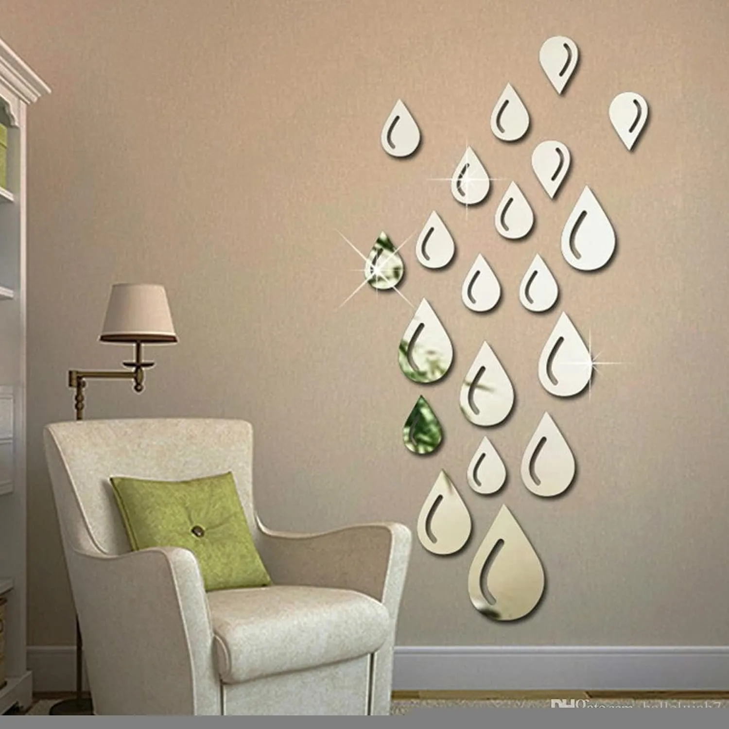 Atulya Arts Droplets Mirror Wall Stickers, Self Adhesive 3D Acrylic Stickers for Wall, Decorative Stickers for Bathroom Living Room Kids Bedroom Home Decor (Silver) - 20 Pieces
