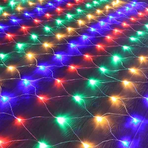 Battery Operated 8 Function LED Window Curtain Lights with White Cable (160 Lights - 2M x 1M) - Multicoloured Lights