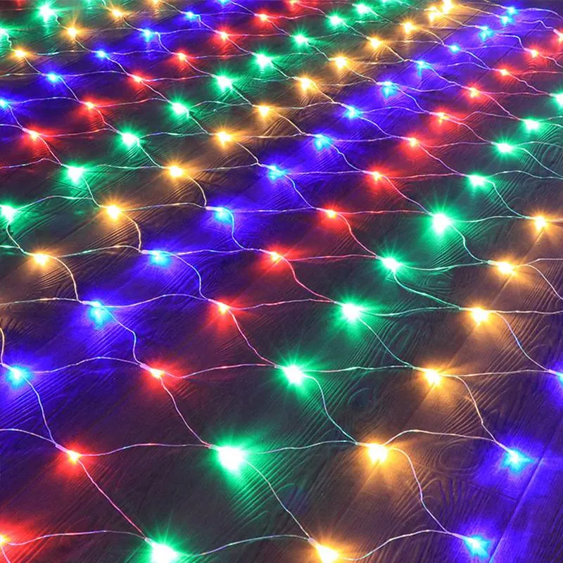 Battery Operated 8 Function LED Window Curtain Lights with White Cable (160 Lights - 2M x 1M) - Multicoloured Lights