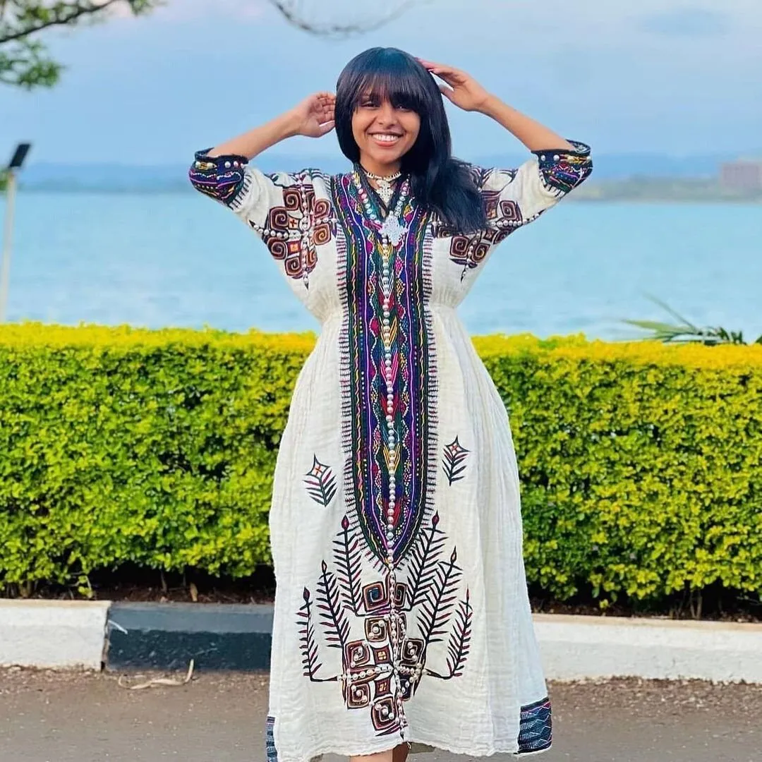 Beaded with Silver/Rhinestones Ethiopian Traditional Dress Modern Habesha Kemis Handwoven Habesha Libs Eritrean Dress ሀበሻ ቀሚስ ሀበሻ ልብስ