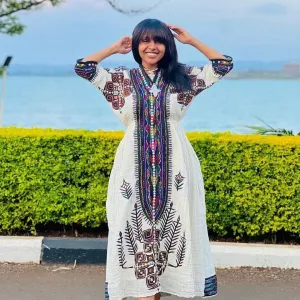 Beaded with Silver/Rhinestones Ethiopian Traditional Dress Modern Habesha Kemis Handwoven Habesha Libs Eritrean Dress ሀበሻ ቀሚስ ሀበሻ ልብስ