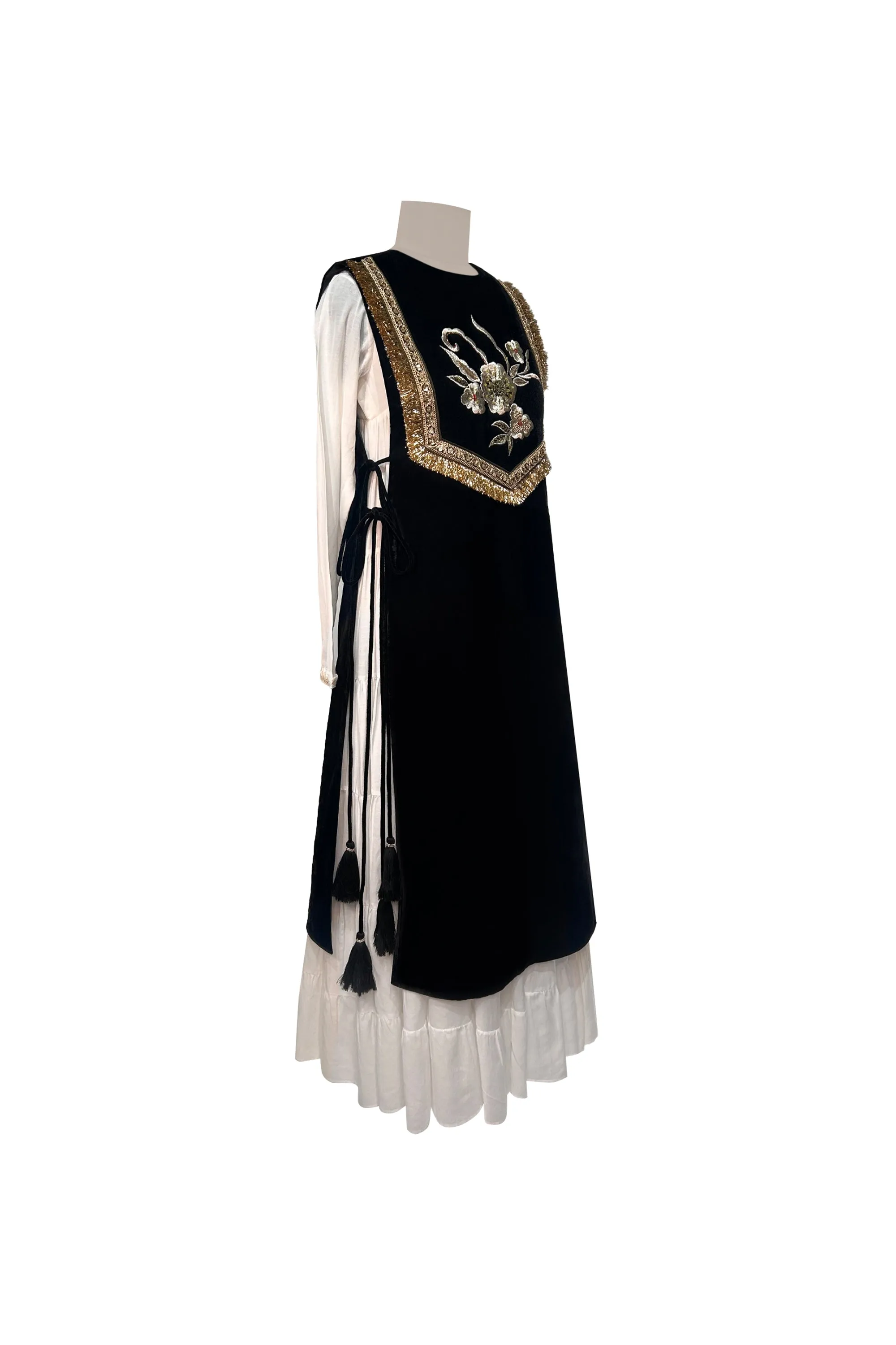 Black Velvet Gota Cape with Full Sleeves Jalabiya For Women