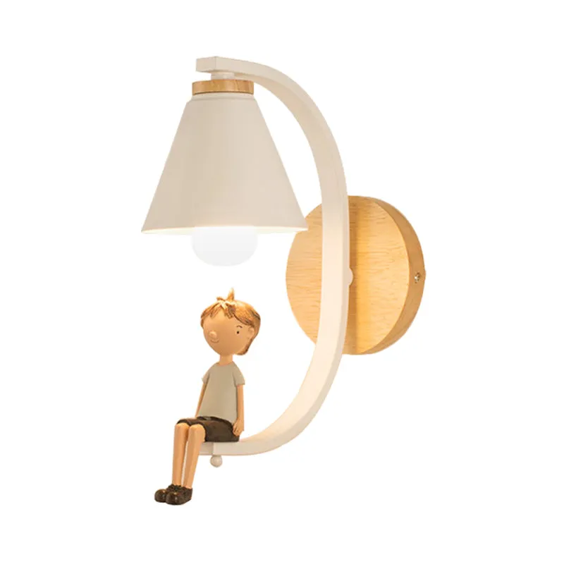 Boy Deco Cone Shade Sconce Light: 1 Head Wall Lamp for Child's Bedroom or Foyer