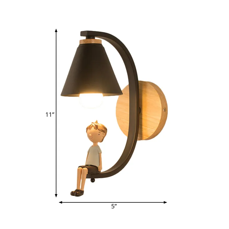 Boy Deco Cone Shade Sconce Light: 1 Head Wall Lamp for Child's Bedroom or Foyer