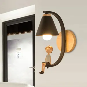 Boy Deco Cone Shade Sconce Light: 1 Head Wall Lamp for Child's Bedroom or Foyer