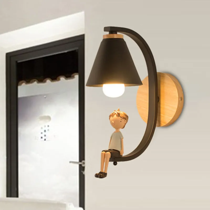 Boy Deco Cone Shade Sconce Light: 1 Head Wall Lamp for Child's Bedroom or Foyer