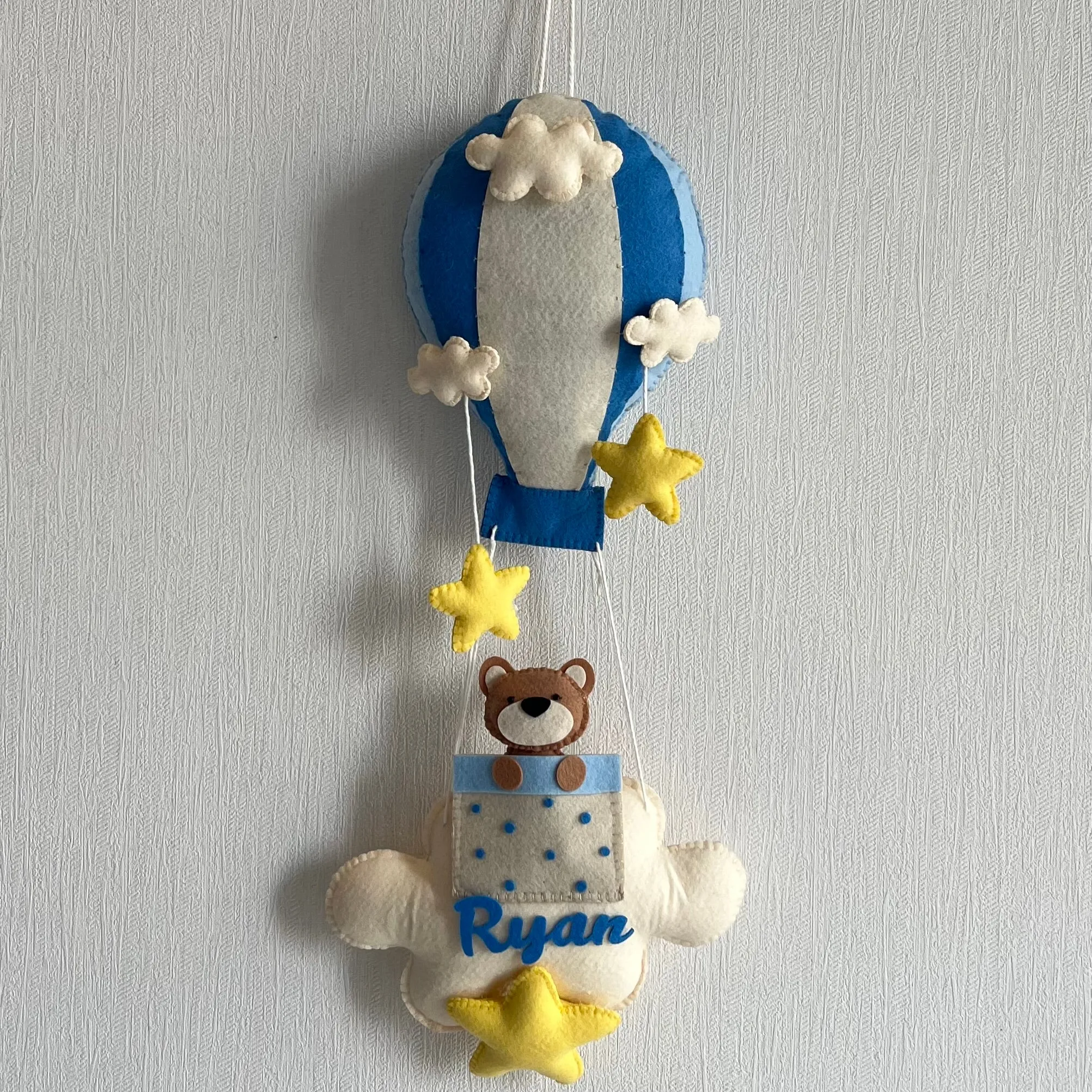 Brown Teddy in a Hot Air Balloon Name Hanging
