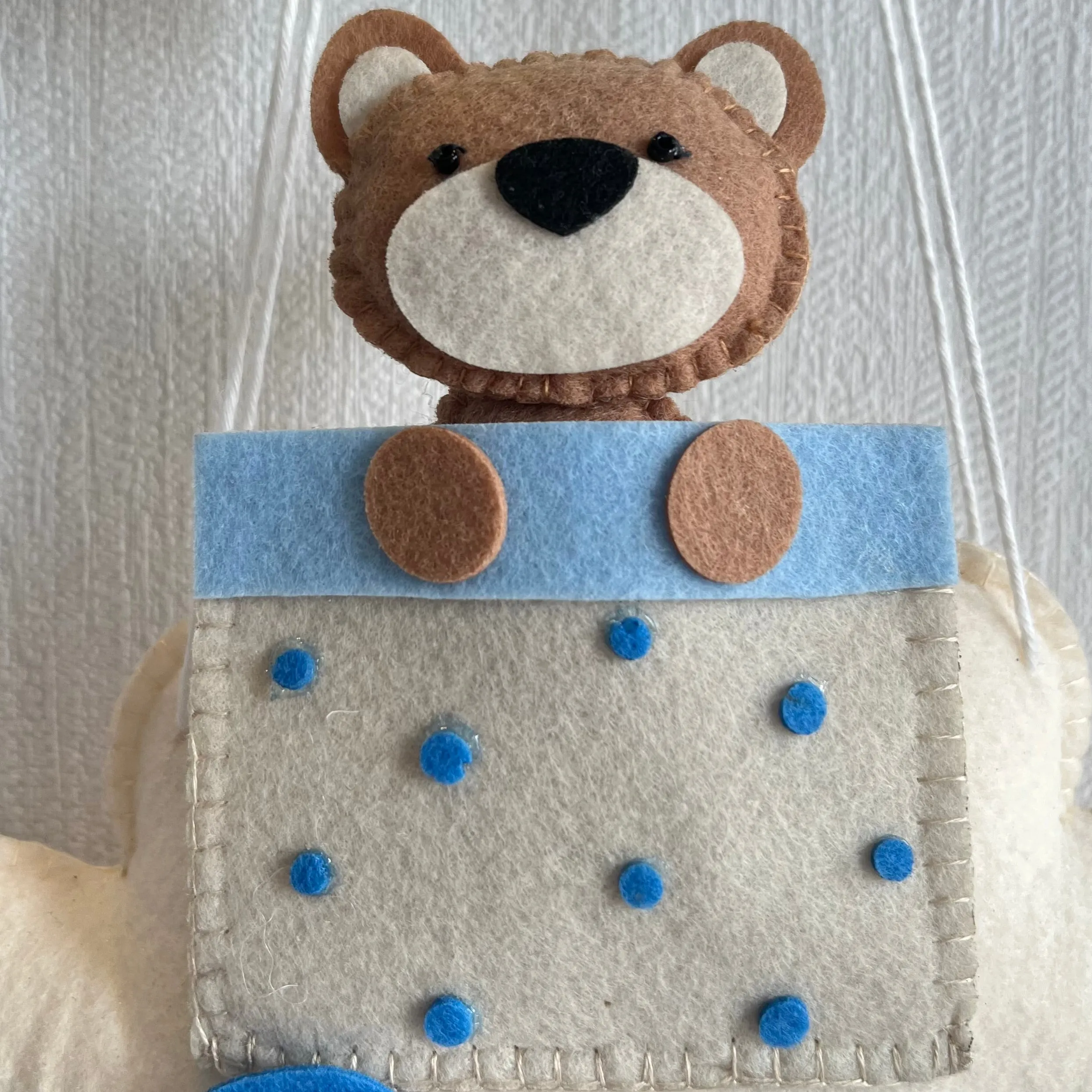 Brown Teddy in a Hot Air Balloon Name Hanging