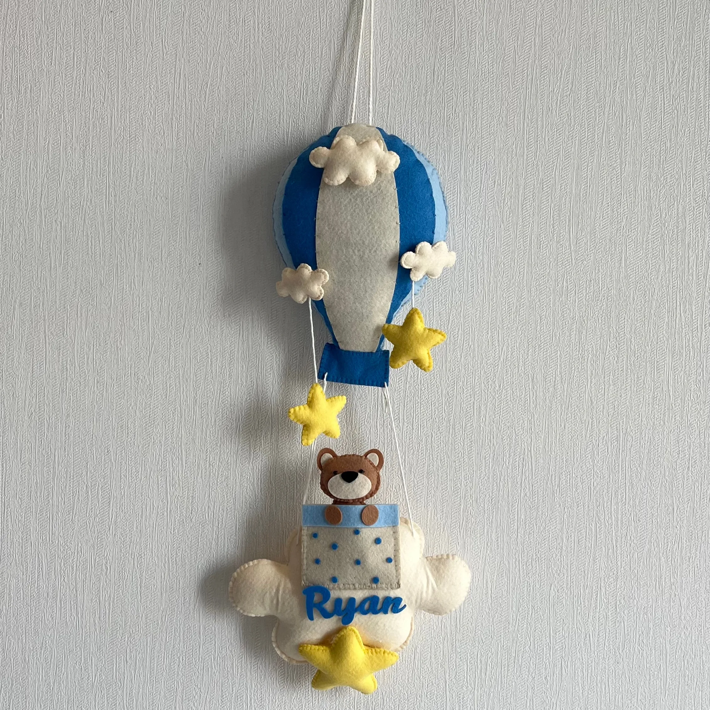 Brown Teddy in a Hot Air Balloon Name Hanging
