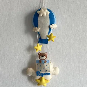Brown Teddy in a Hot Air Balloon Name Hanging