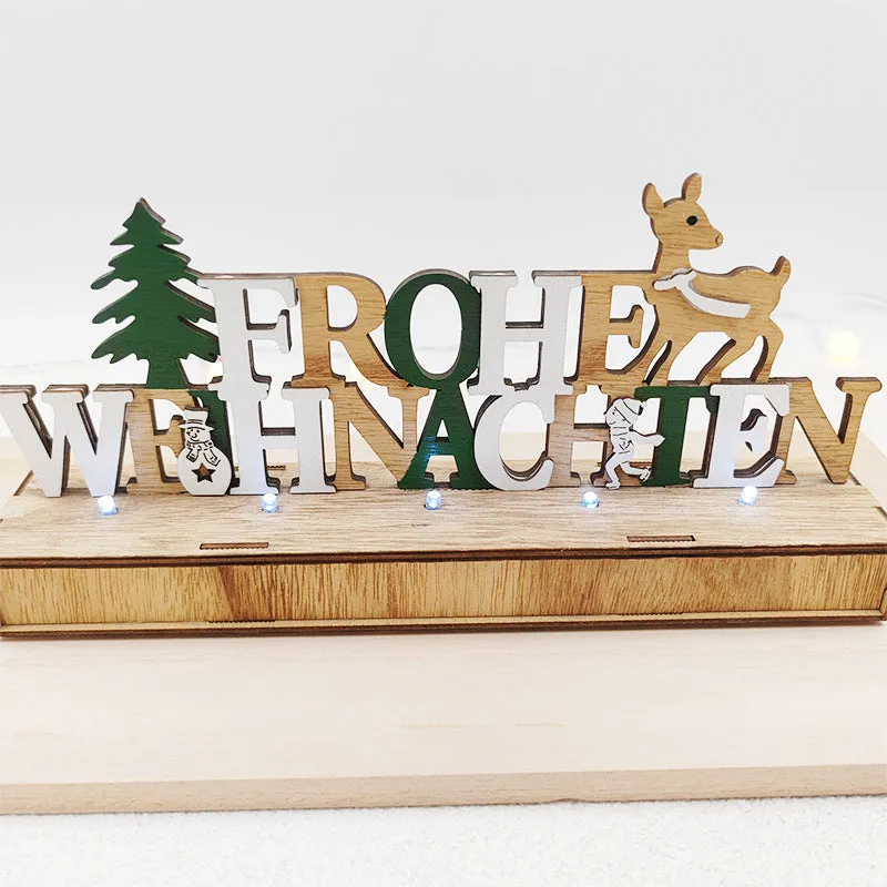 Bulk German Merry Xmas Letter Ornaments for Table Glow Wooden Ornaments Wholesale
