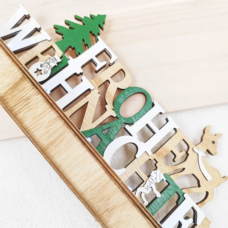 Bulk German Merry Xmas Letter Ornaments for Table Glow Wooden Ornaments Wholesale