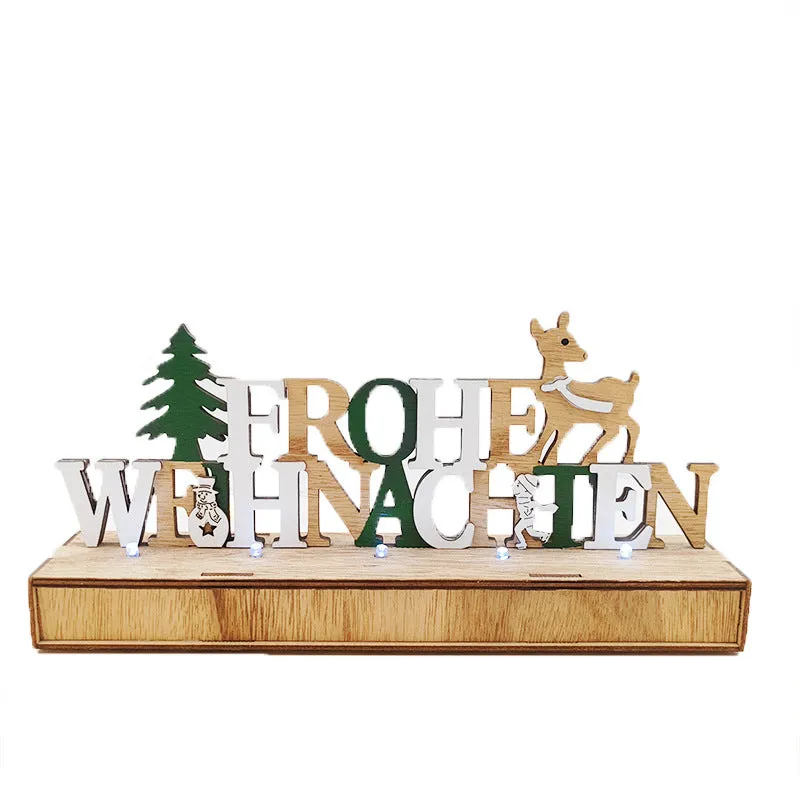 Bulk German Merry Xmas Letter Ornaments for Table Glow Wooden Ornaments Wholesale