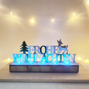 Bulk German Merry Xmas Letter Ornaments for Table Glow Wooden Ornaments Wholesale