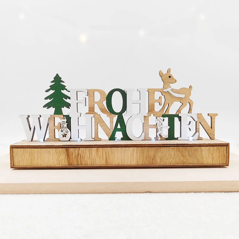 Bulk German Merry Xmas Letter Ornaments for Table Glow Wooden Ornaments Wholesale
