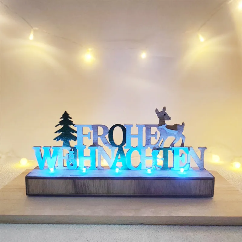 Bulk German Merry Xmas Letter Ornaments for Table Glow Wooden Ornaments Wholesale