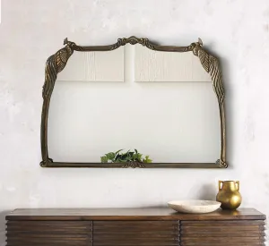 CORSICA DESIGNS 40x24 Metal Peacock Wall Mirror for Living Room, Bedroom and Vanity, Decorative Large Antique Traditional Mirror in Saint Gobain Glass, Tabletop Wall Mounted Hanging
